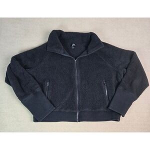 Athleta Tugga Sherpa Fleece‎ Full Zip Crop Jacket Black Pockets Mock Women's XL